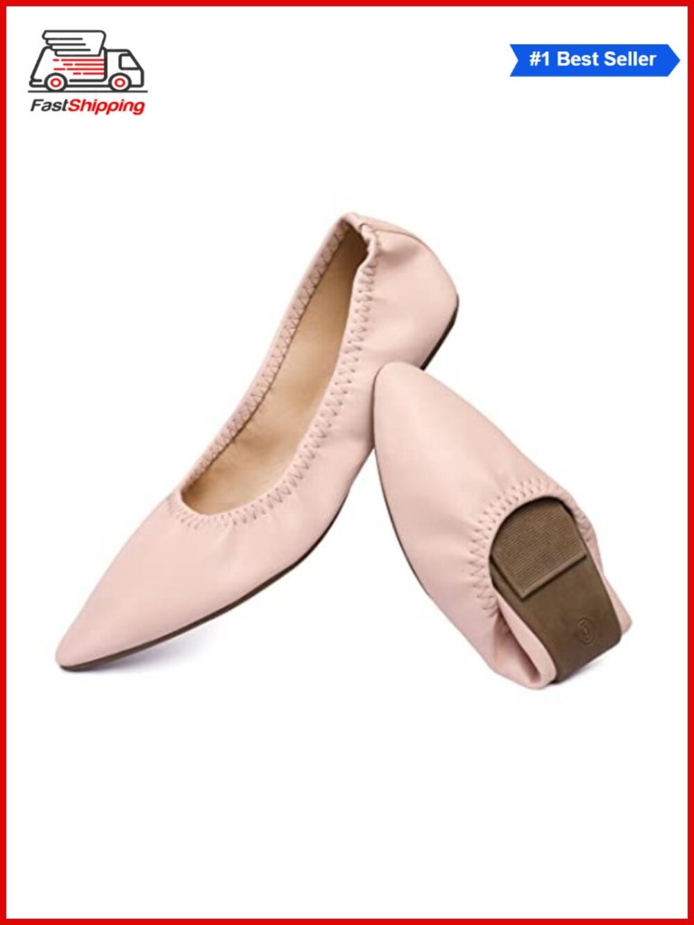 Women's Faux Leather Ballet Flats Slip On Foldable Portable Travel Walking Shoes